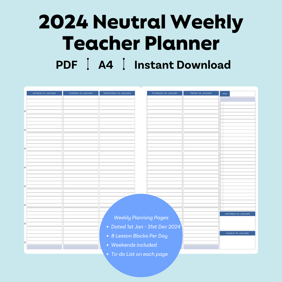 2024 - Neutral - Weekly Teacher Planner - Digital Download-Zivia Designs