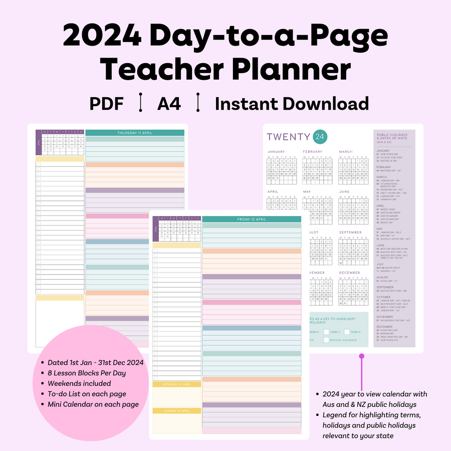 2024 Day-To-A-Page Teacher Planner - Digital Download-Zivia Designs