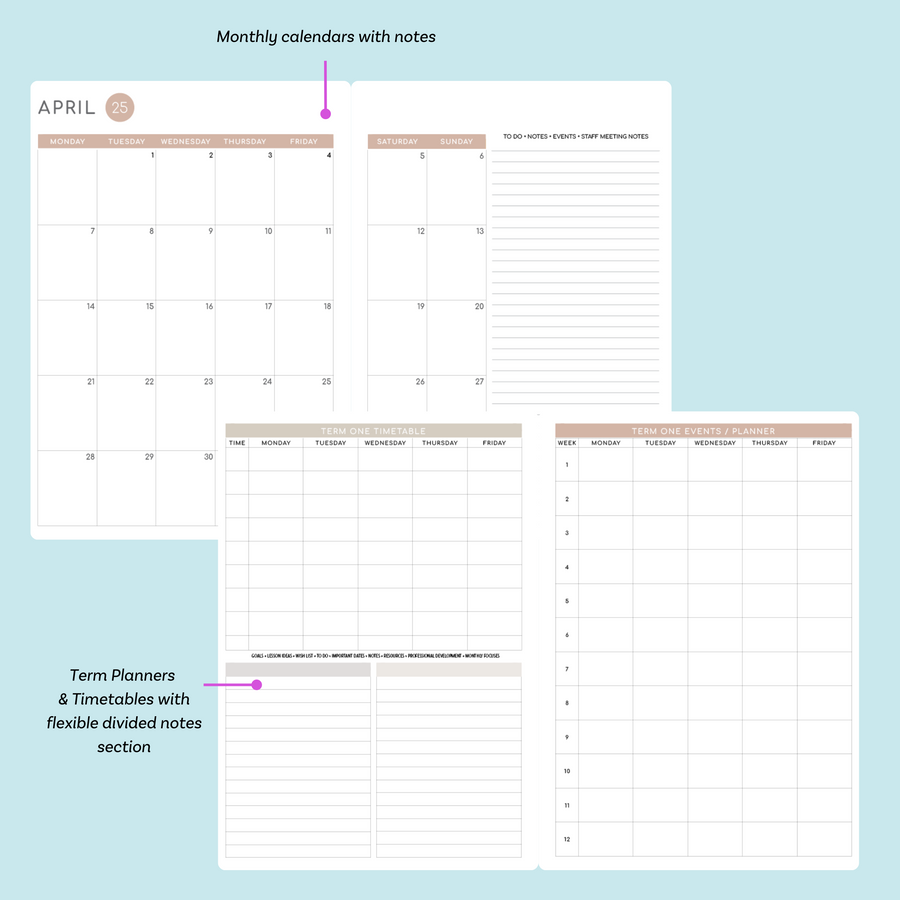 2025  Printable Neutral Weekly Teacher Planner