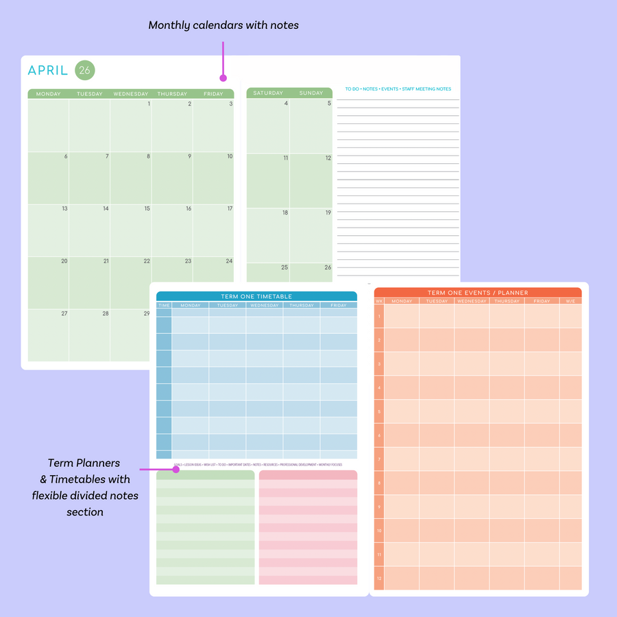 2026  Printable Weekly Teacher Planner - Vibrant