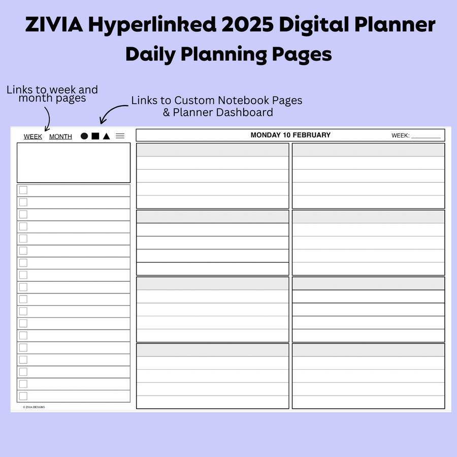 2025  Digital Teacher Planner - Monthly, Weekly & Daily - Black & White