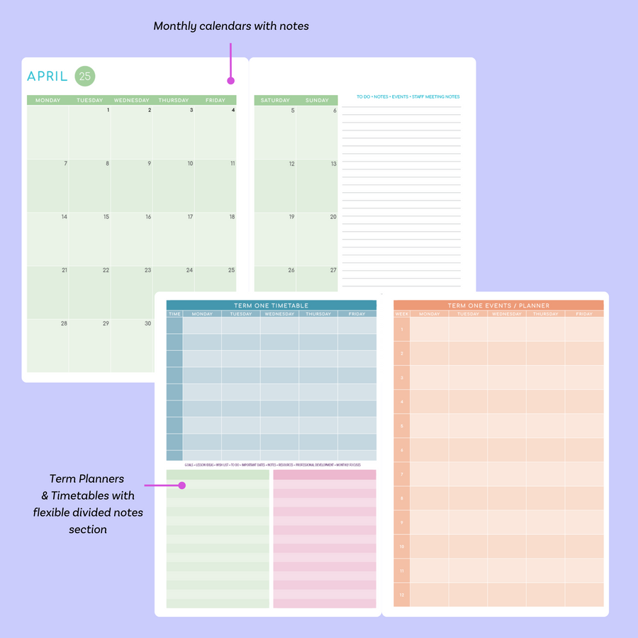 2025  Printable Colourful Weekly Teacher Planner