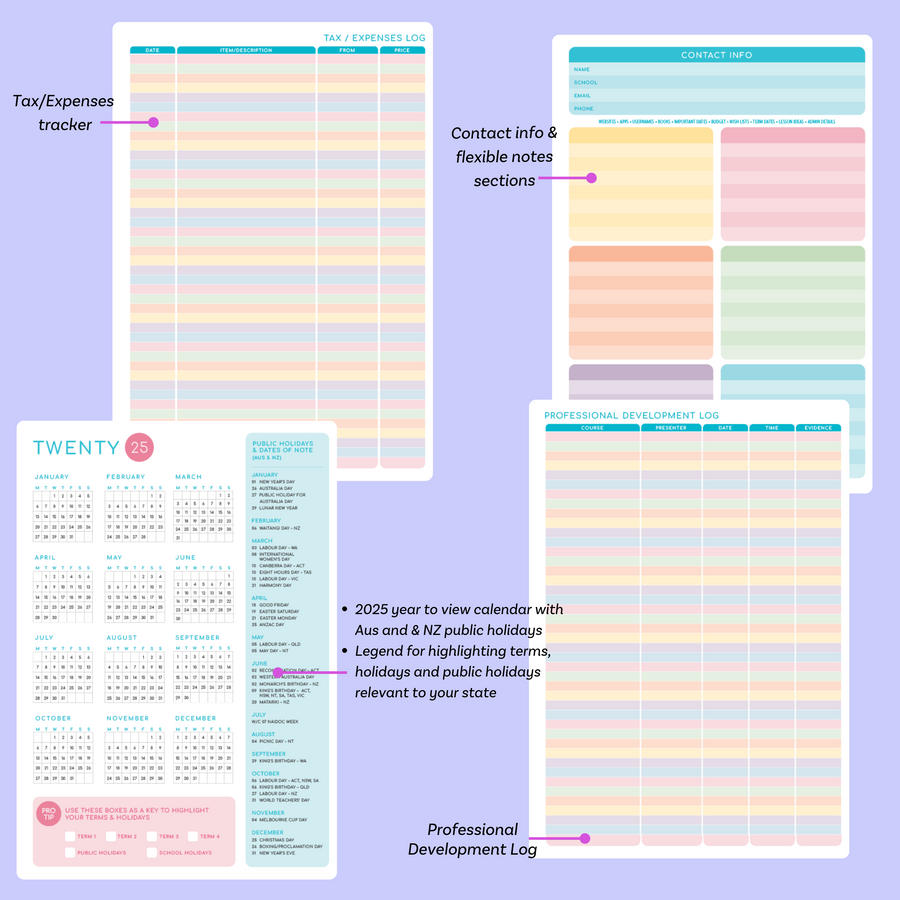 2025  Printable Colourful Weekly Teacher Planner