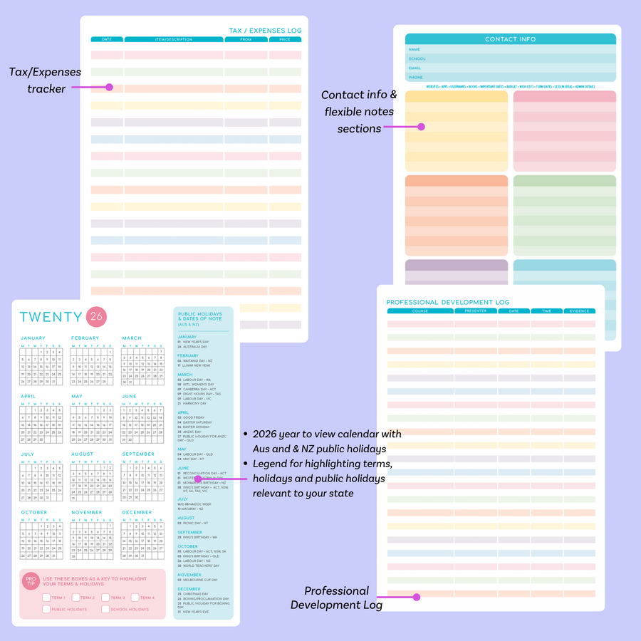 2026  Printable Weekly Teacher Planner - Vibrant