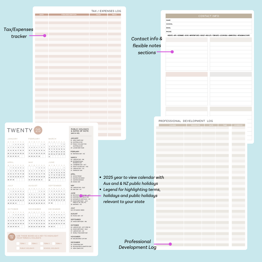 2025  Printable Neutral Weekly Teacher Planner