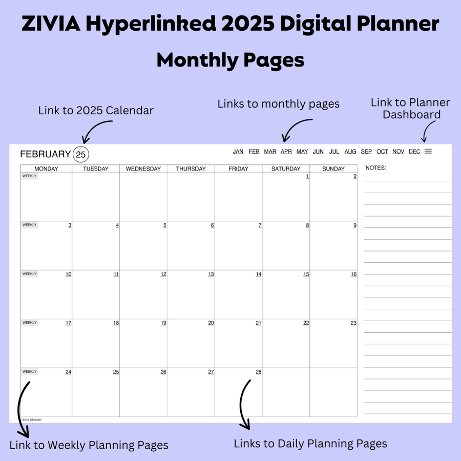 2025  Digital Teacher Planner - Monthly, Weekly & Daily - Black & White