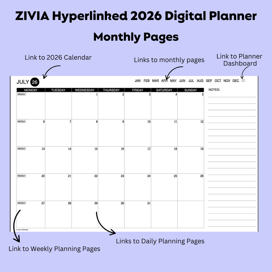 2026 Digital Teacher Planner | Monthly, Weekly & Daily | Black & White