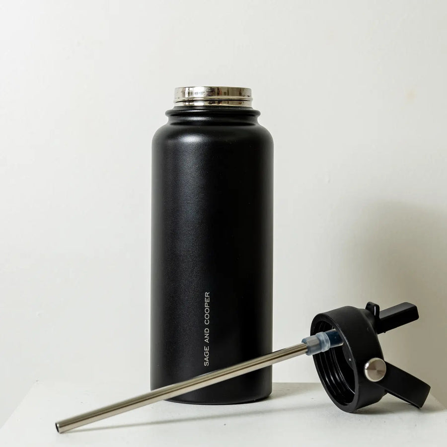 Black 1L Insulated Drink Bottle