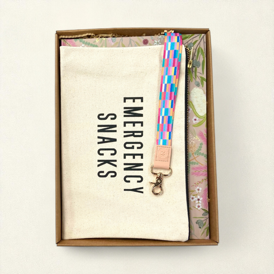 Teacher Gift Box | A4 Hardcover Notebook, Lanyard & Canvas Emergency Snack Pouch