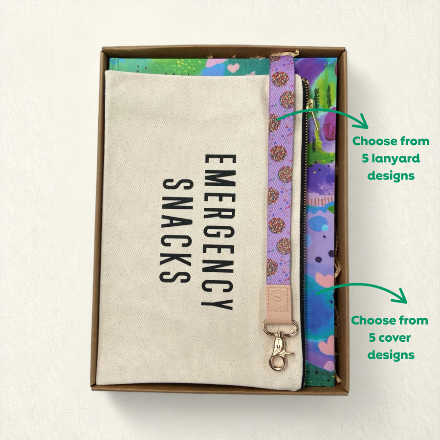 Teacher Gift Box | A4 Hardcover Notebook, Lanyard & Canvas Emergency Snack Pouch