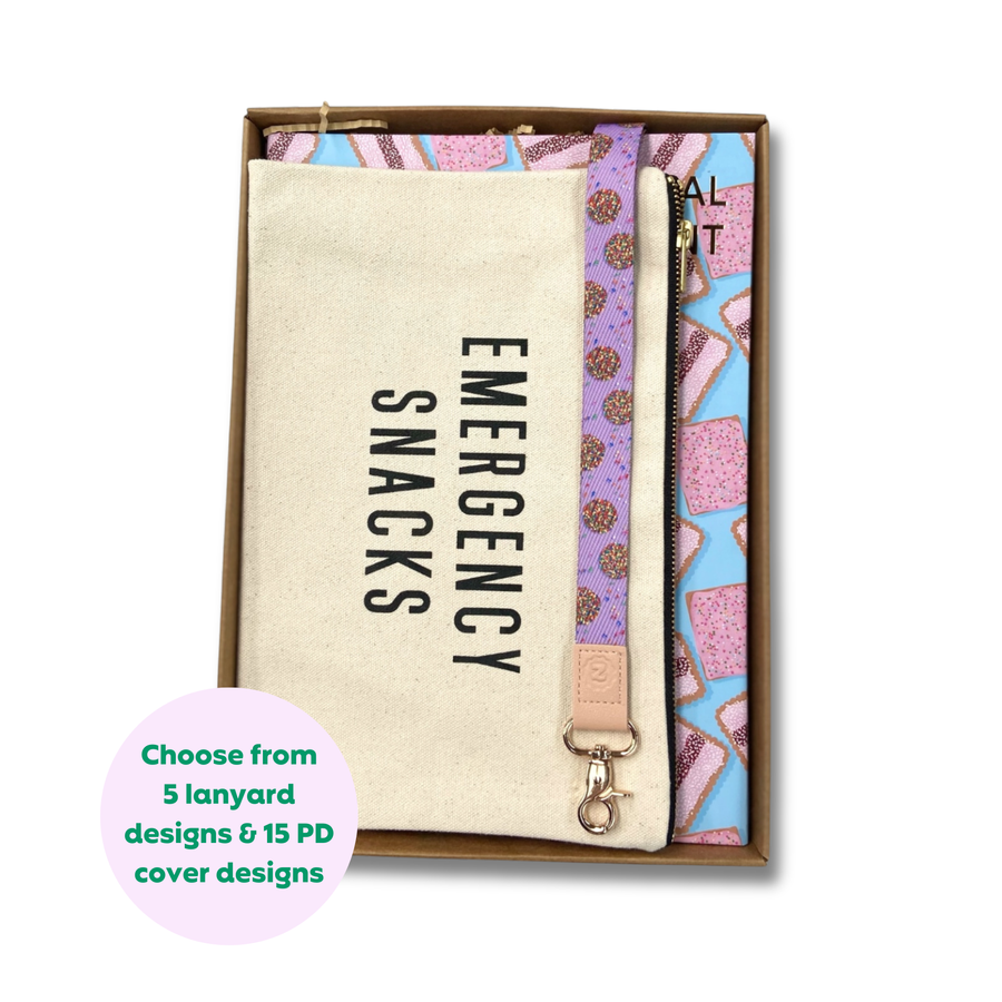 Teacher Gift Box | Professional Development Logbook, Lanyard & Canvas Emergency Snack Pouch