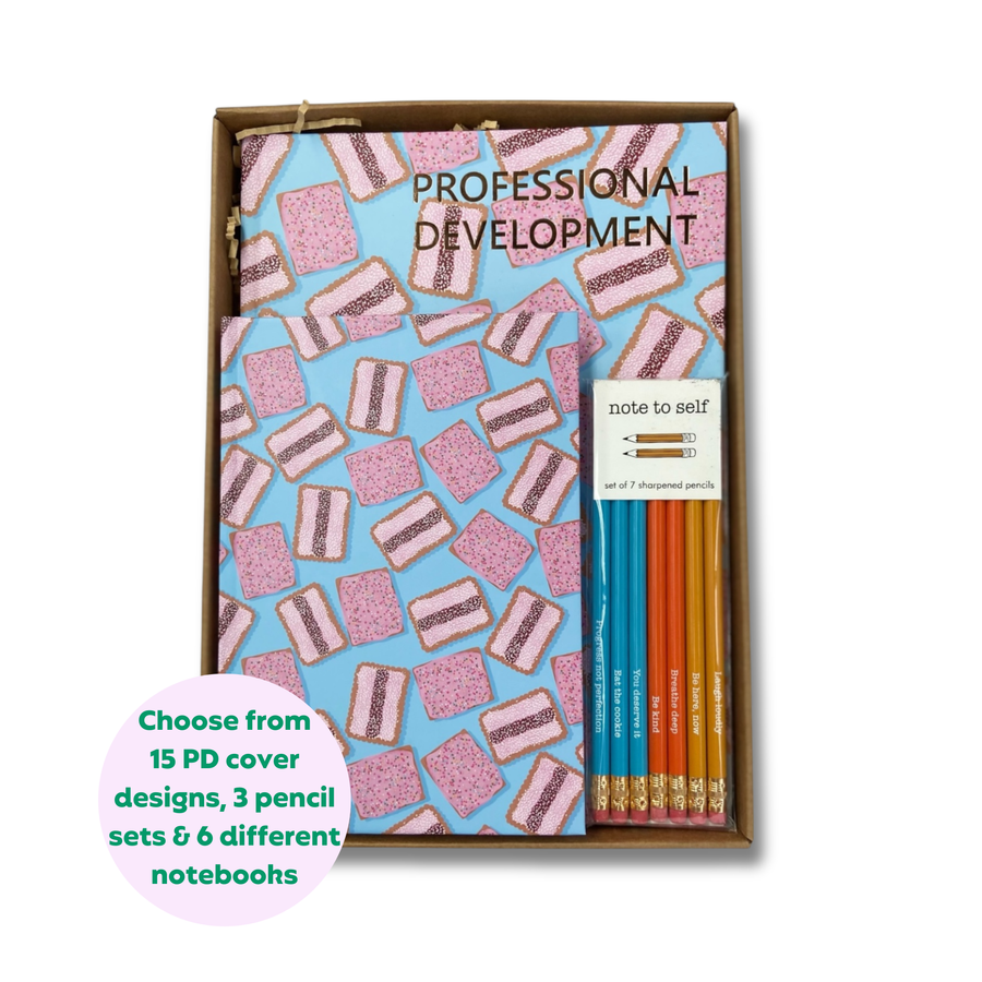 Teacher Gift Box | Professional Development Logbook, A5 Hardcover Notebook & Pencil Set