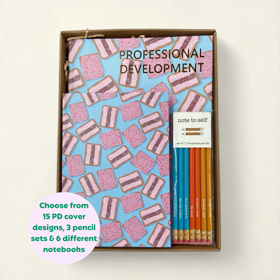 Teacher Gift Box | Professional Development Logbook, A5 Hardcover Notebook & Pencil Set