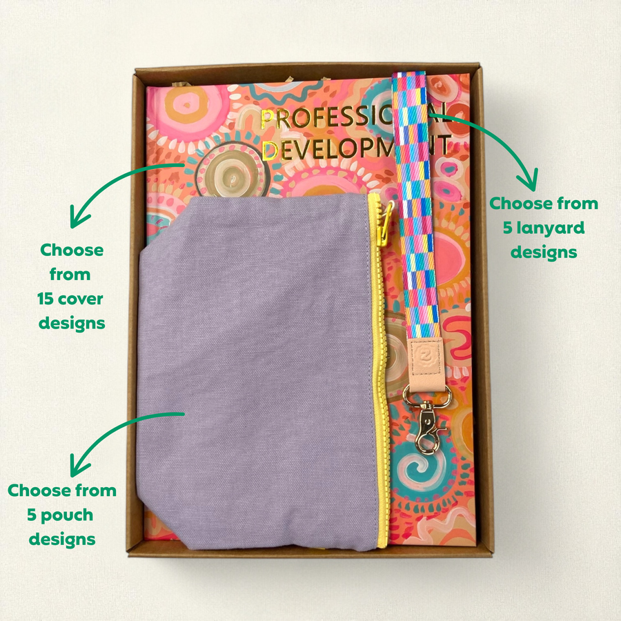 Teacher Gift Box | Professional Development Logbook, Lanyard & Mid Zip Pouch