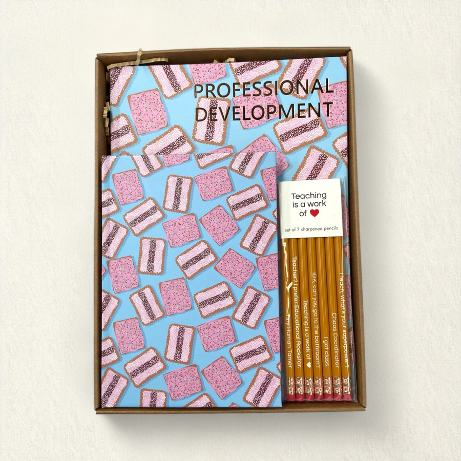 Teacher Gift Box | Professional Development Logbook, A5 Hardcover Notebook & Pencil Set