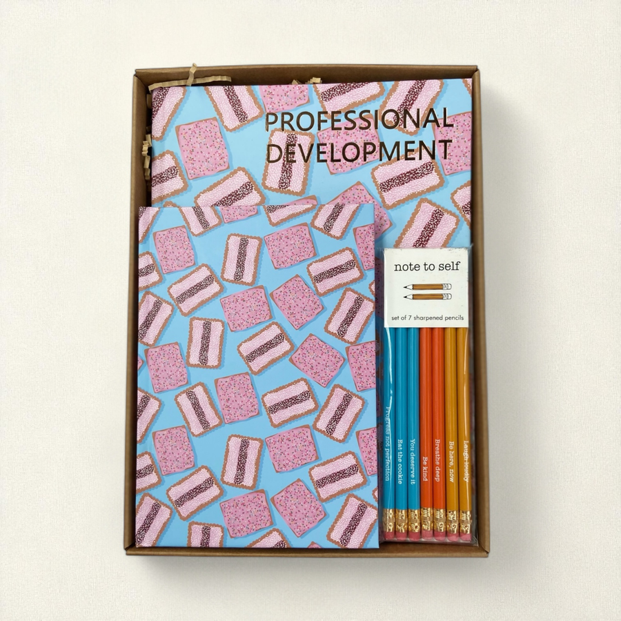 Teacher Gift Box | Professional Development Logbook, A5 Hardcover Notebook & Pencil Set