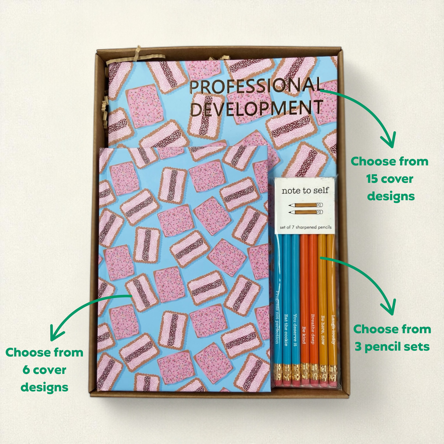Teacher Gift Box | Professional Development Logbook, A5 Hardcover Notebook & Pencil Set